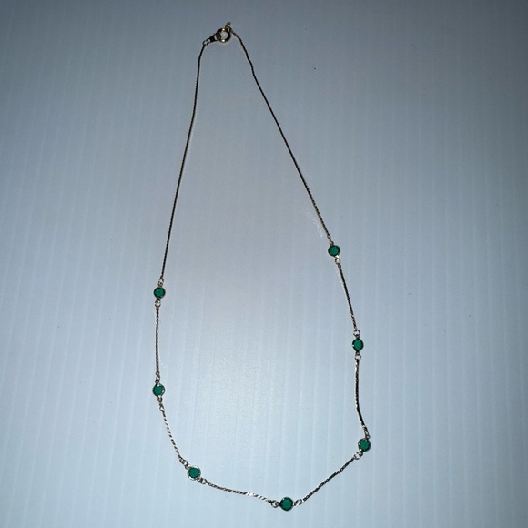 Vintage Gold and Green Stone Thin Chain Necklace - Picture 1 of 5